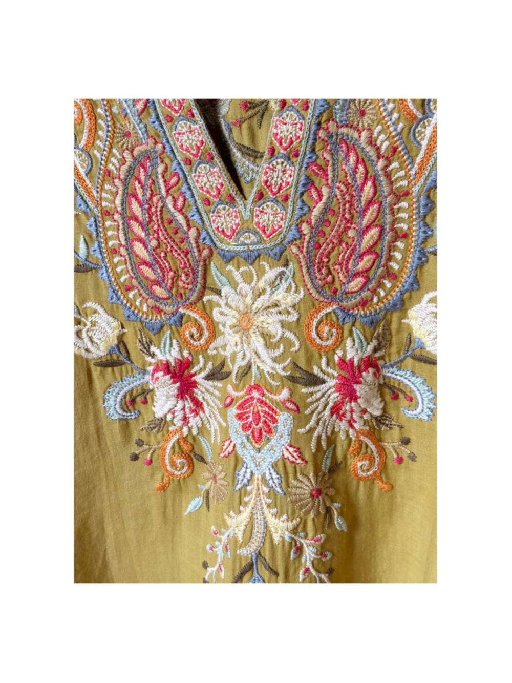 Johnny Was Top Tikal Swing Blouse Embroidered Tunic Chartreuse Green XL EUC! - Picture 3 of 7